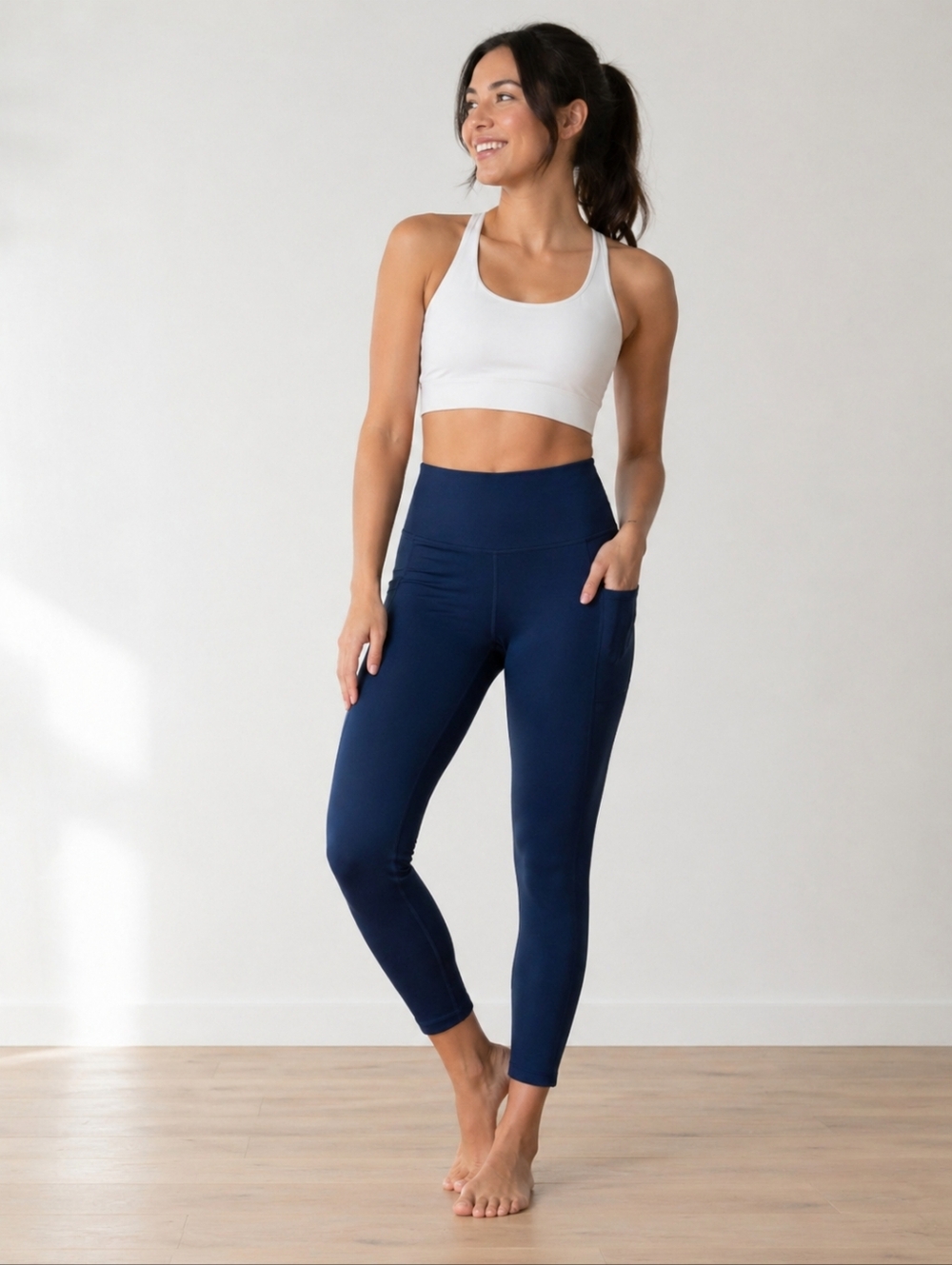 Zella Live In Navy High-Waist 7/8 Performance Leggings, Size Medium